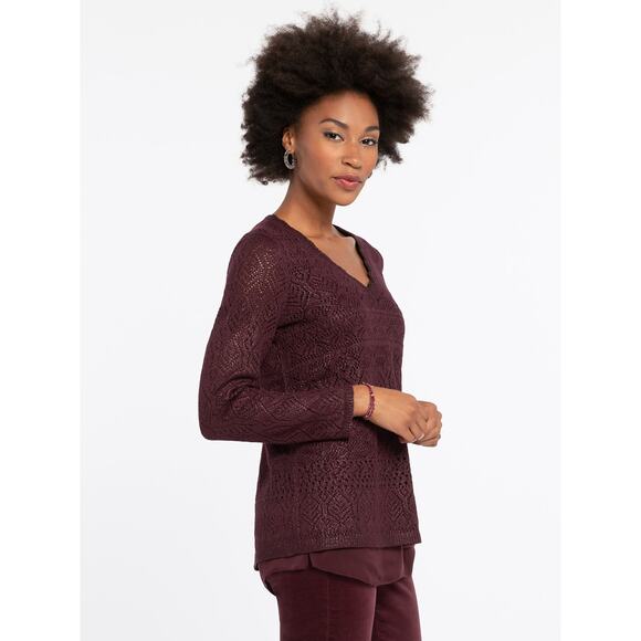 Nic + Zoe Shimmer Pullover V-Neck Sweater Raglan Sleeve Open-Knit Small Petite - Picture 1 of 6